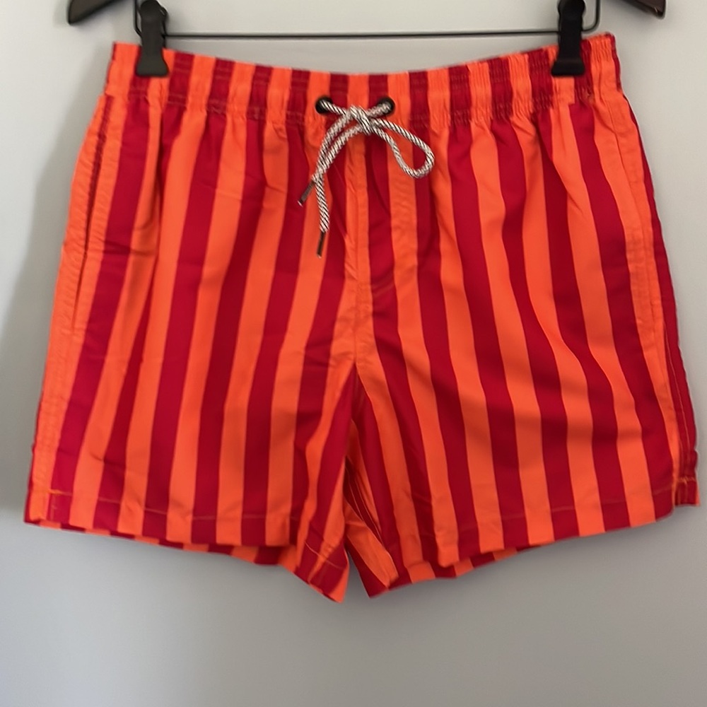 5:$25 5” Swim Shorts Orange Stripes Size S